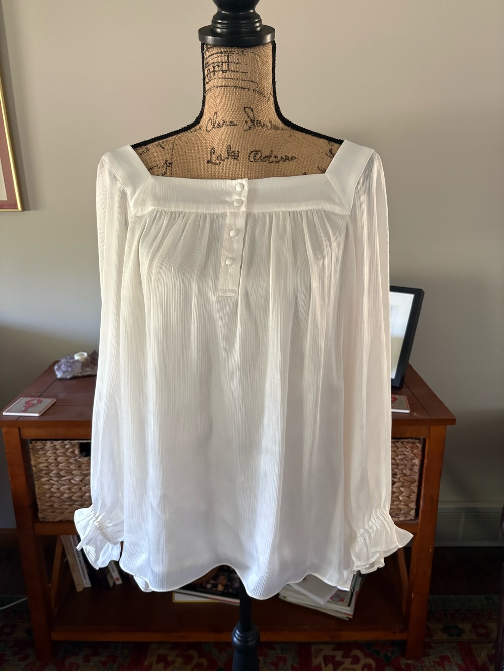 LC Lauren Conrad White Square-Neck Peasant Blouse